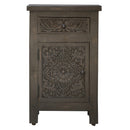 Intricately Hand Carved Distressed Gray 27 in. Tall  Nightstand
