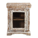 Farmhouse Style Solid Wood Carved Distressed White Nightstand With Glass Door