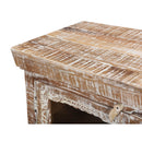 Farmhouse Style Solid Wood Carved Distressed White Nightstand With Glass Door