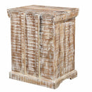 Farmhouse Style Solid Wood Carved Distressed White Nightstand With Glass Door