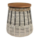 Farmhouse Style Woven Rope And Wood Round End Table