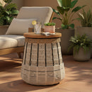 Farmhouse Style Woven Rope And Wood Round End Table