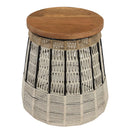 Farmhouse Style Woven Rope And Wood Round End Table