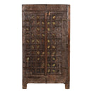 Mid 1900s Teak Wood 53" Tall Rustic Cabinet With Metal Accents