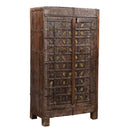 Mid 1900s Teak Wood 53" Tall Rustic Cabinet With Metal Accents