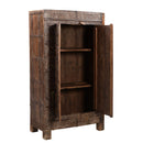 Mid 1900s Teak Wood 53" Tall Rustic Cabinet With Metal Accents