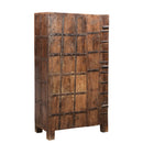 Mid 1900s Teak Wood 53" Tall Rustic Cabinet With Metal Accents