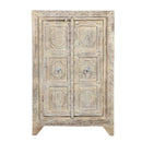 Farmhouse Style Distressed White 2 Door Carved Cabinet