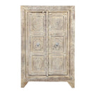 Farmhouse Style Distressed White 2 Door Carved Cabinet
