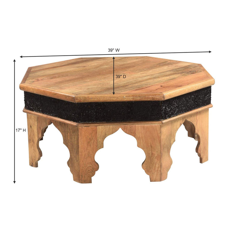 Moorish Style Solid Wood Hexagon Small Coffee Table With Carved Border