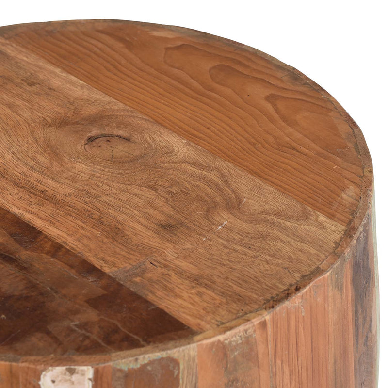 Farmhouse Style Reclaimed Wood 20" Round Drum Side Table