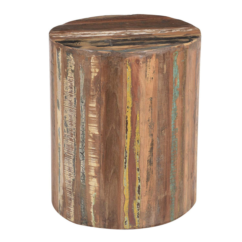 Farmhouse Style Reclaimed Wood 20" Round Drum Side Table