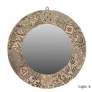 Distressed Fabric Printing Blocks Repurposed 22" Round Decorative Mirror