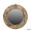 Distressed Fabric Printing Blocks Repurposed 22" Round Decorative Mirror