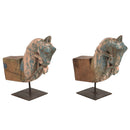 Antique Wooden Horse Corbel On Metal Stand Unique Table Décor
