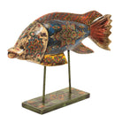Eclectic Wooden Painted Fish On Metal Stand