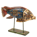 Eclectic Wooden Painted Fish On Metal Stand