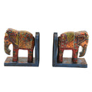 Artistically Hand Painted Wooden Elephant Book Ends - Set Of 2