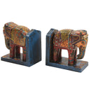 Artistically Hand Painted Wooden Elephant Book Ends - Set Of 2