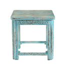 Farmhouse Style Hand Carved 18 in. Square End Table in Distressed Blue Finish