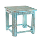 Farmhouse Style Hand Carved 18 in. Square End Table in Distressed Blue Finish