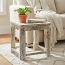 Farmhouse Style Hand Carved 20 in. Square Side Table in Distressed Finish