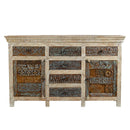 Farmhouse Style Salvaged Carvings Repurposed Solid Wood 59 in. Long Dresser Cabinet