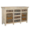 Farmhouse Style Salvaged Carvings Repurposed Solid Wood 59 in. Long Dresser Cabinet