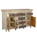 Farmhouse Style Salvaged Carvings Repurposed Solid Wood 59 in. Long Dresser Cabinet