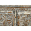 Farmhouse Style Hand Carved Lotus Flower Solid Wood 47 in. Wide Cabinet - Distressed Gray White