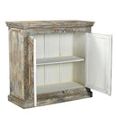 Farmhouse Style Hand Carved Lotus Flower Solid Wood 47 in. Wide Cabinet - Distressed Gray White