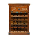 Farmhouse Style Distressed Reclaimed Wood 20 Wine Bottle Holder Cabinet With Drawer