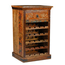 Farmhouse Style Distressed Reclaimed Wood 20 Wine Bottle Holder Cabinet With Drawer