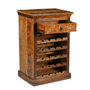 Farmhouse Style Distressed Reclaimed Wood 20 Wine Bottle Holder Cabinet With Drawer