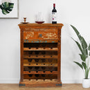 Farmhouse Style Distressed Reclaimed Wood 20 Wine Bottle Holder Cabinet With Drawer