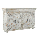 French Style Carved Doors 80 Inches Large Hand Painted White Sideboard Cabinet