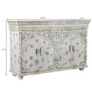 French Style Carved Doors 80 Inches Large Hand Painted White Sideboard Cabinet