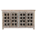 Farmhouse Style Distressed Vintage Door With Glass Inset 74 in. Long Credenza