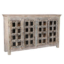Farmhouse Style Distressed Vintage Door With Glass Inset 74 in. Long Credenza