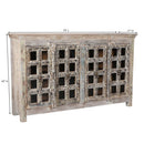 Farmhouse Style Distressed Vintage Door With Glass Inset 74 in. Long Credenza
