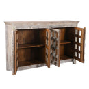 Farmhouse Style Distressed Vintage Door With Glass Inset 74 in. Long Credenza