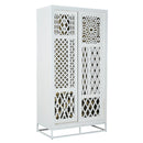 Modern Solid Wood Abstract Lattice Door White Finish Wine Bar Cabinet