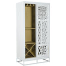 Modern Solid Wood Abstract Lattice Door White Finish Wine Bar Cabinet