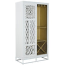 Modern Solid Wood Abstract Lattice Door White Finish Wine Bar Cabinet