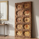 Antique Hand Carved Teak Wood Distressed Painted Surati Door Wall Art