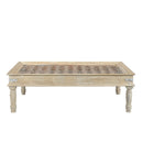 Antique Distressed White Carved Door Repurposed 64 in. Large Coffee Table