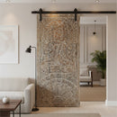 Eclectic Hand Carved Wooden 72 in. Tall Buddha Panel Barn Door