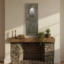 Farmhouse Style Hand Carved Vintage Window With Mirror Wall  Panel