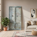 Early 1900s Hand Carved Antique Indian Door With Distressed Blue Patina
