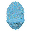 Farmhouse Style Distressed Blue Wooden Lattice Wall Display Shelf